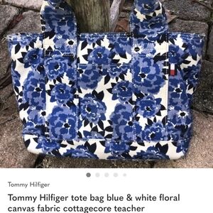 Tommy Hilfiger tote bag blue & white floral canvas fabric cottagecore teacher